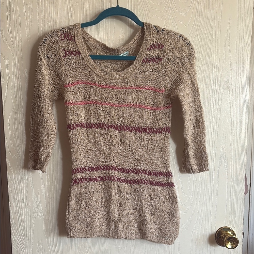 Maurices Tan and Pink Striped Sweater
